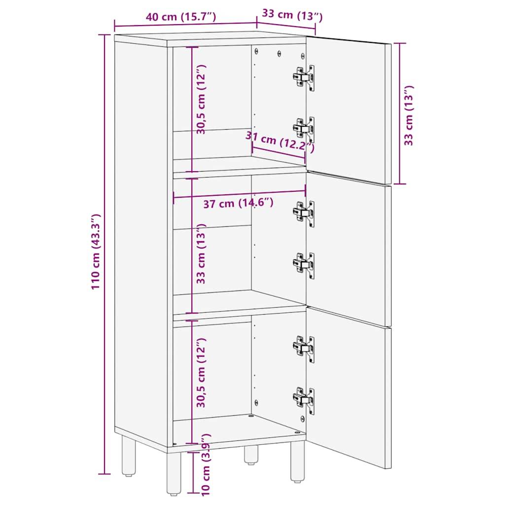 vidaXL Highboard Braun 40x33x110 cm Massivholz Mango