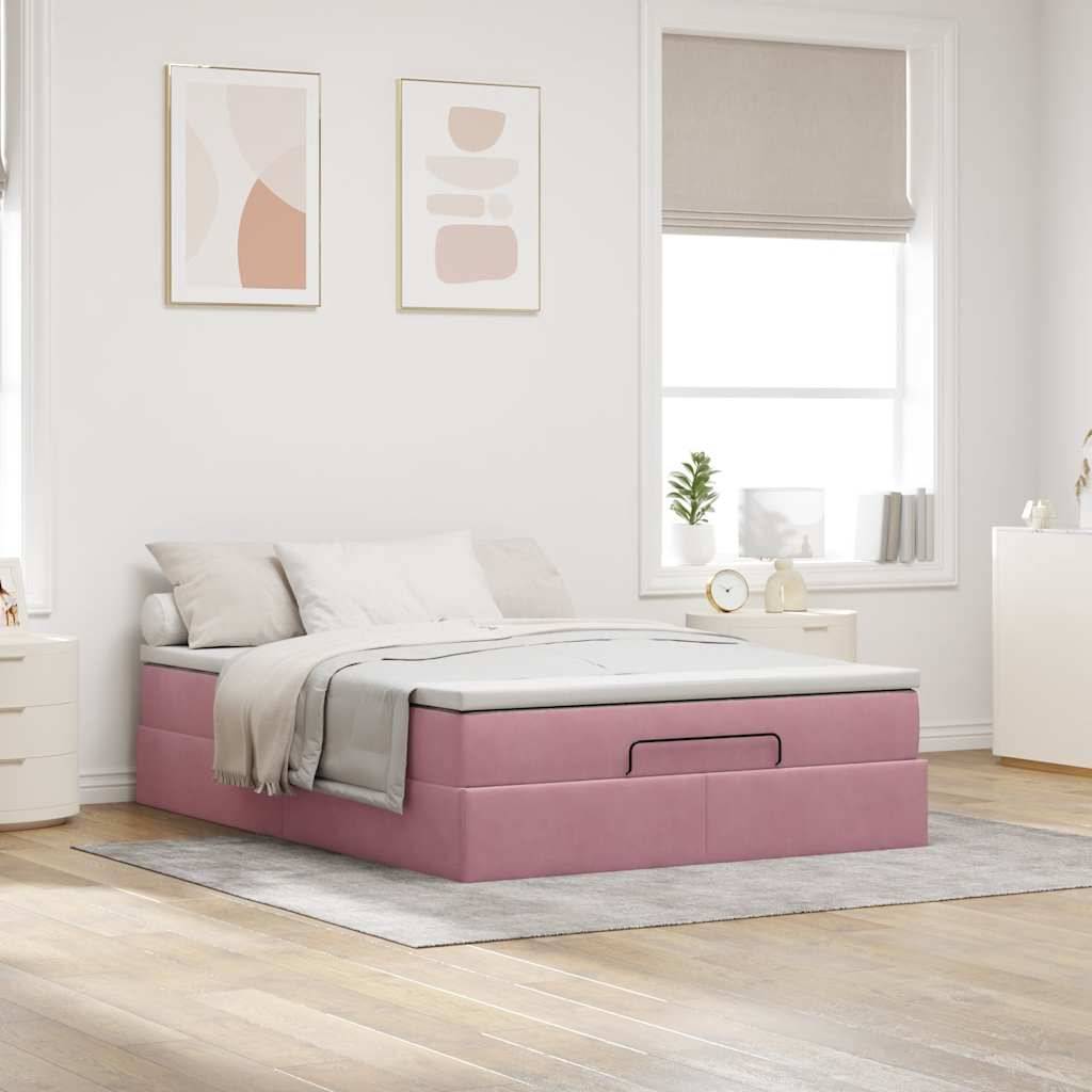 vidaXL Ottoman-Bett mit Matratze Rosa 140x200 cm Samt