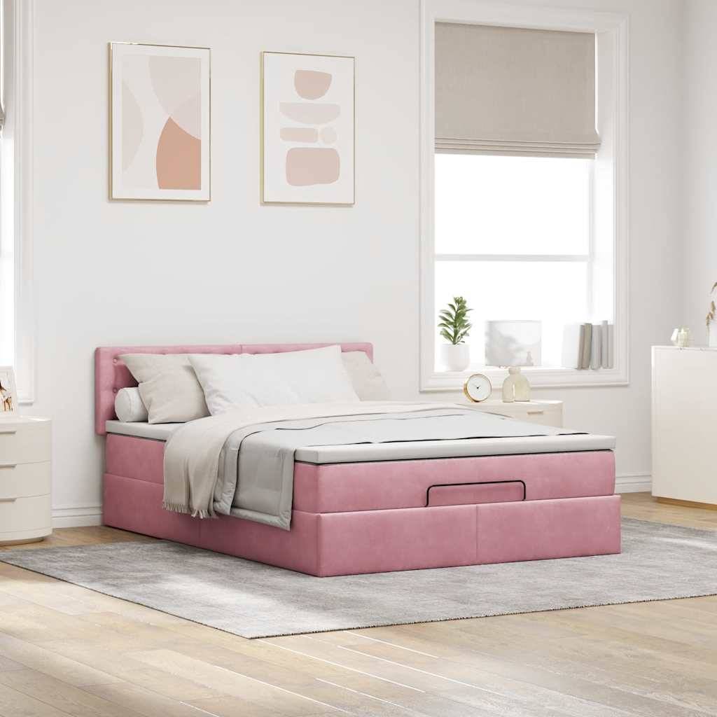 vidaXL Ottoman-Bett mit Matratze &amp; LEDs Rosa 140x200 cm Samt
