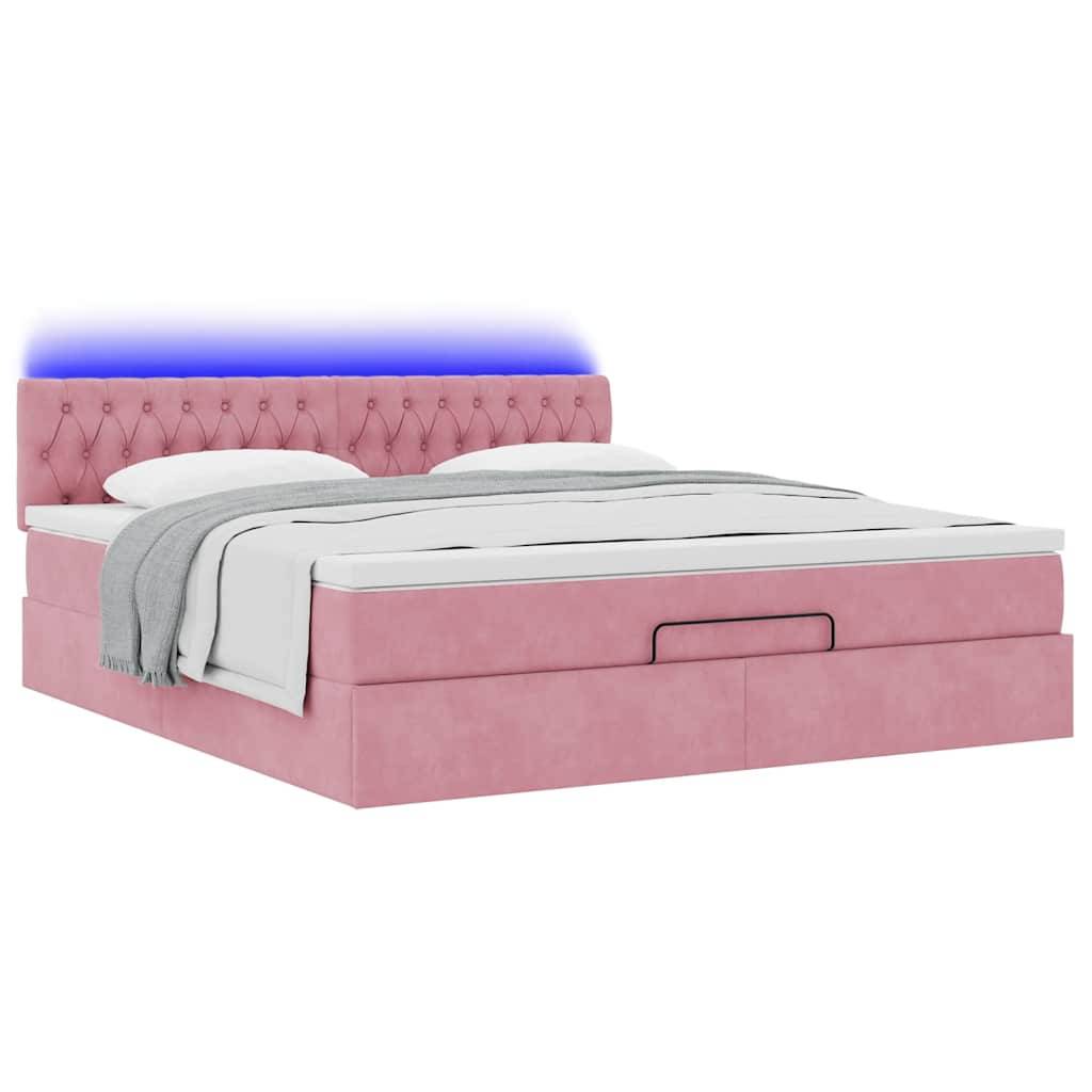 vidaXL Ottoman-Bett mit Matratze & LEDs Rosa 160x200 cm Samt
