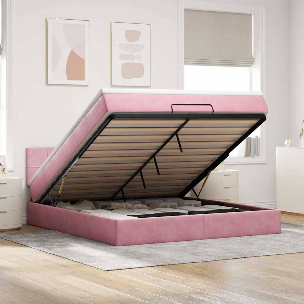 vidaXL Ottoman-Bett mit Matratze Rosa 160x200 cm Samt