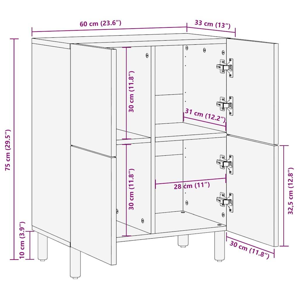 vidaXL Sideboard Braun 60x33x75 cm Massivholz Mango