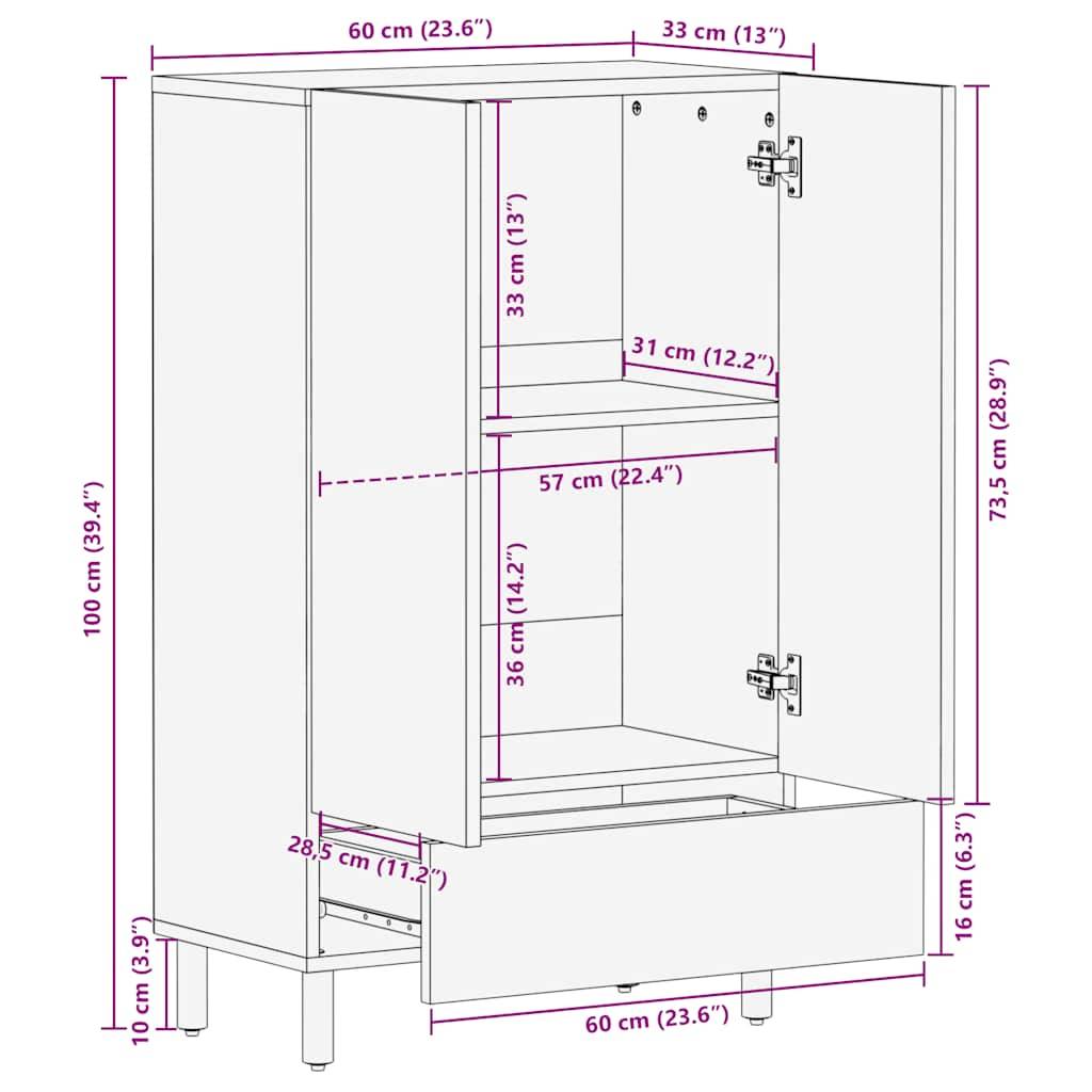 vidaXL Highboard Braun 60x33x100 cm Massivholz Mango