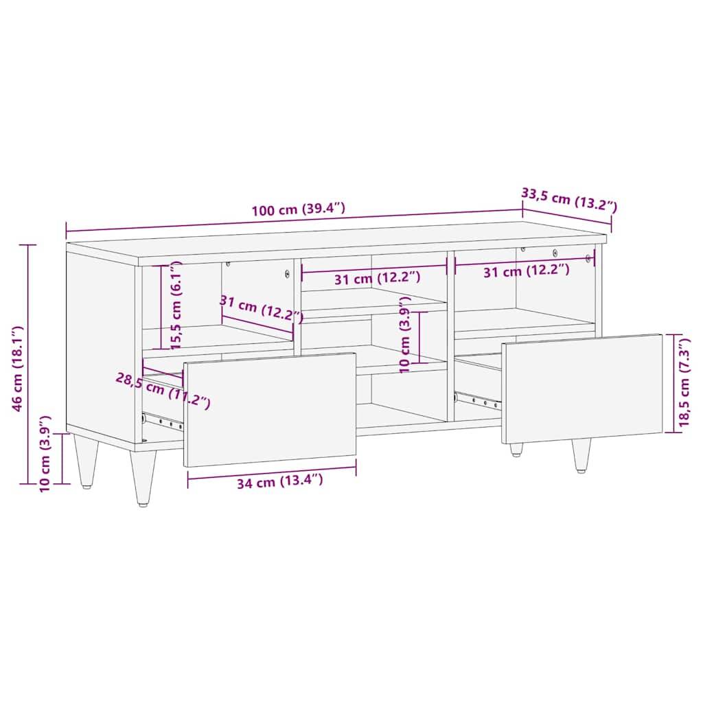 vidaXL TV-Schrank 100x33,5x46 cm Massivholz Mango