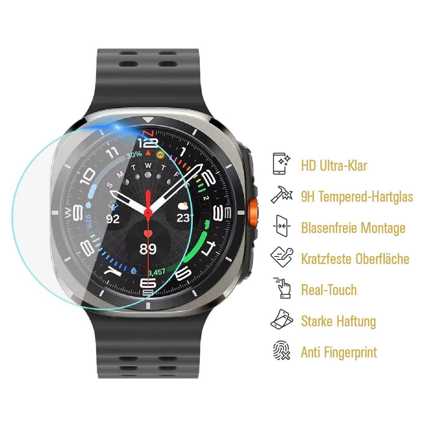 2x 9H Panzerglas für Samsung Galaxy Watch Ultra 47 mm HD KLAR echtes Tempered Glass Panzerfolie Displayschutz Schutzglas Hartglas Schutzfolie