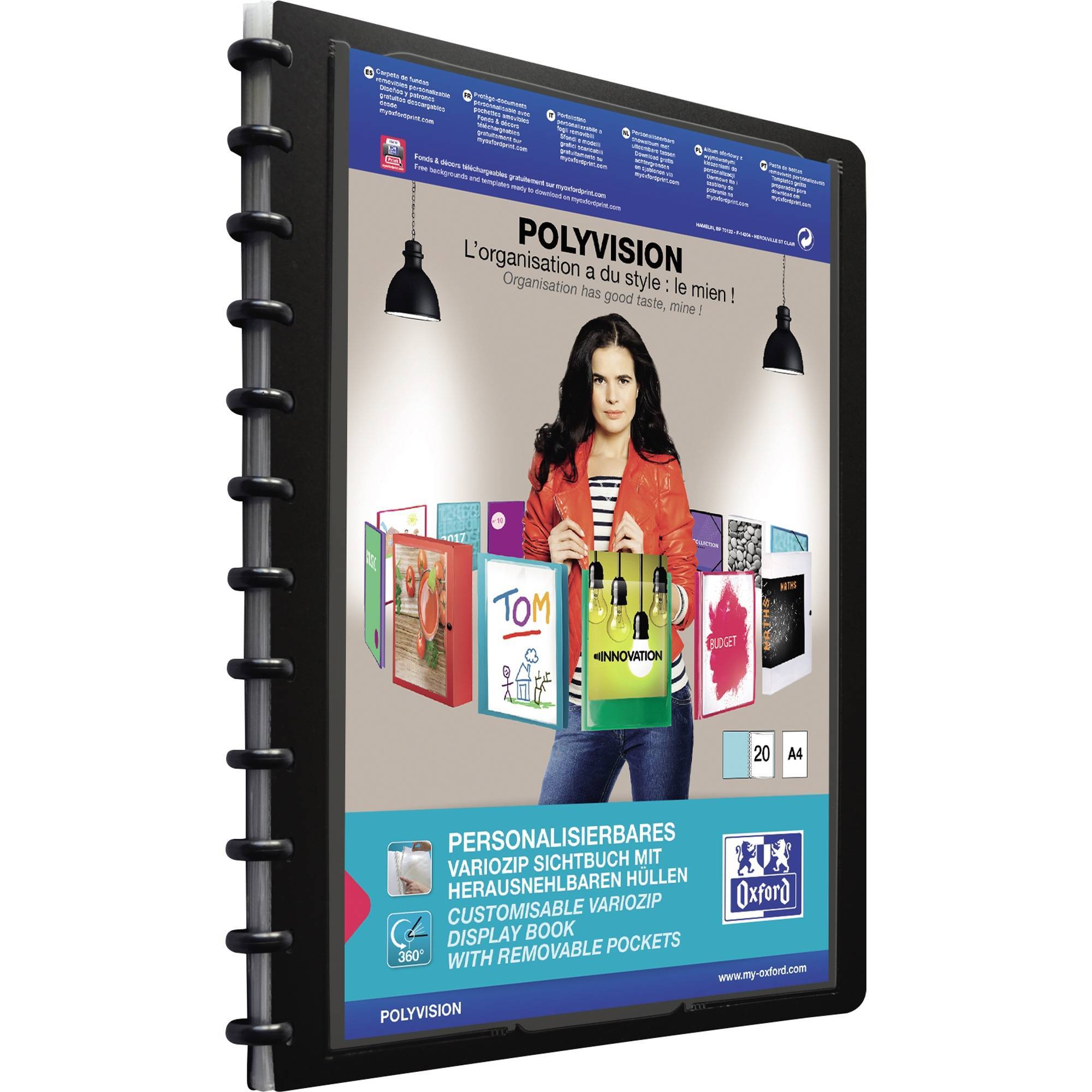 Oxford Ringmappe polyvision mit vario-zipp-Prinzip 20 Hüllen Multimedia-Technik