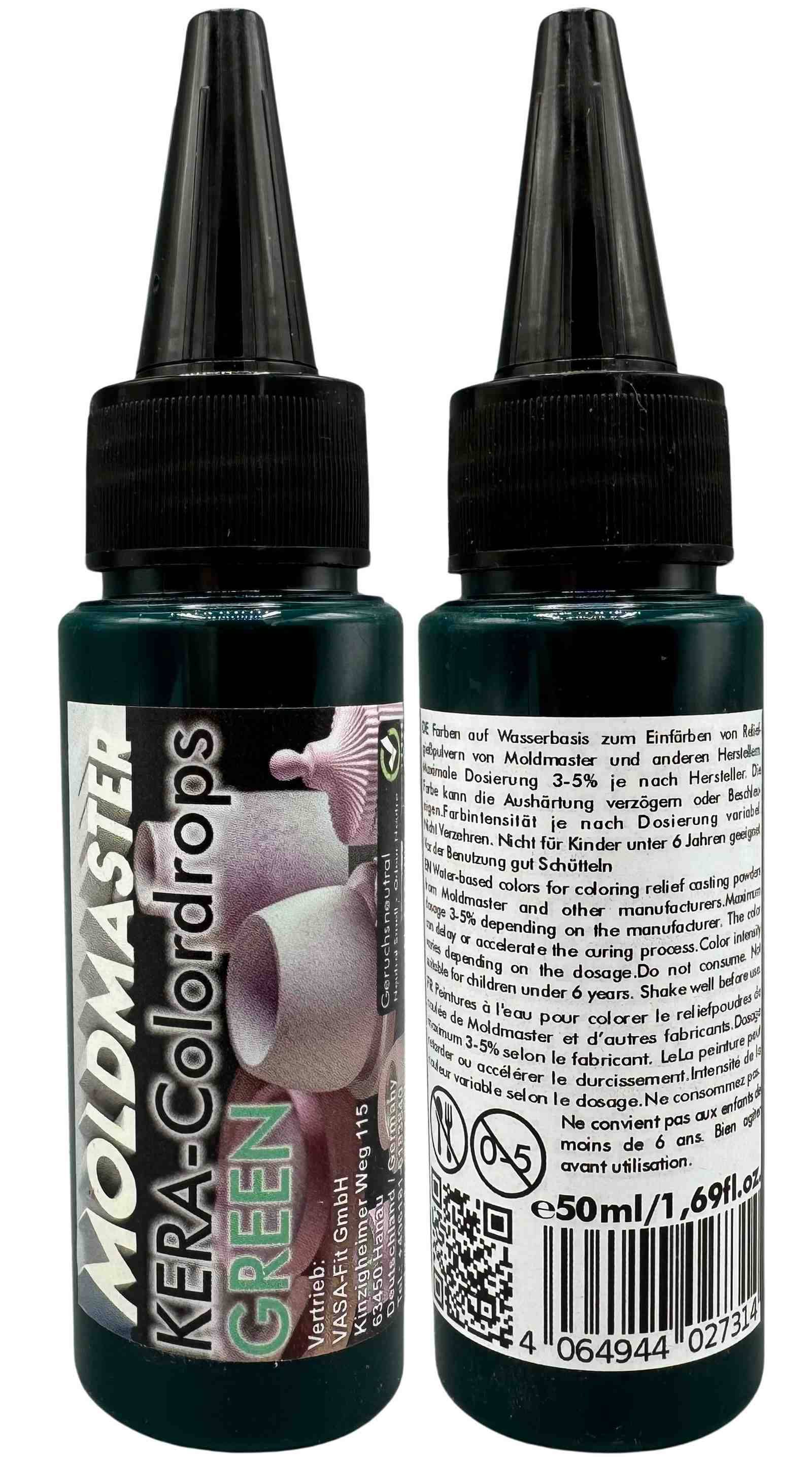 KERA-Colordrops-MoldMaster-GREEN, 50ml Extrem hoch konzentrierte Pigment Farbpaste Farbmittel für Gießpulver, Gips, Wandfarben auf Wasserbasis
