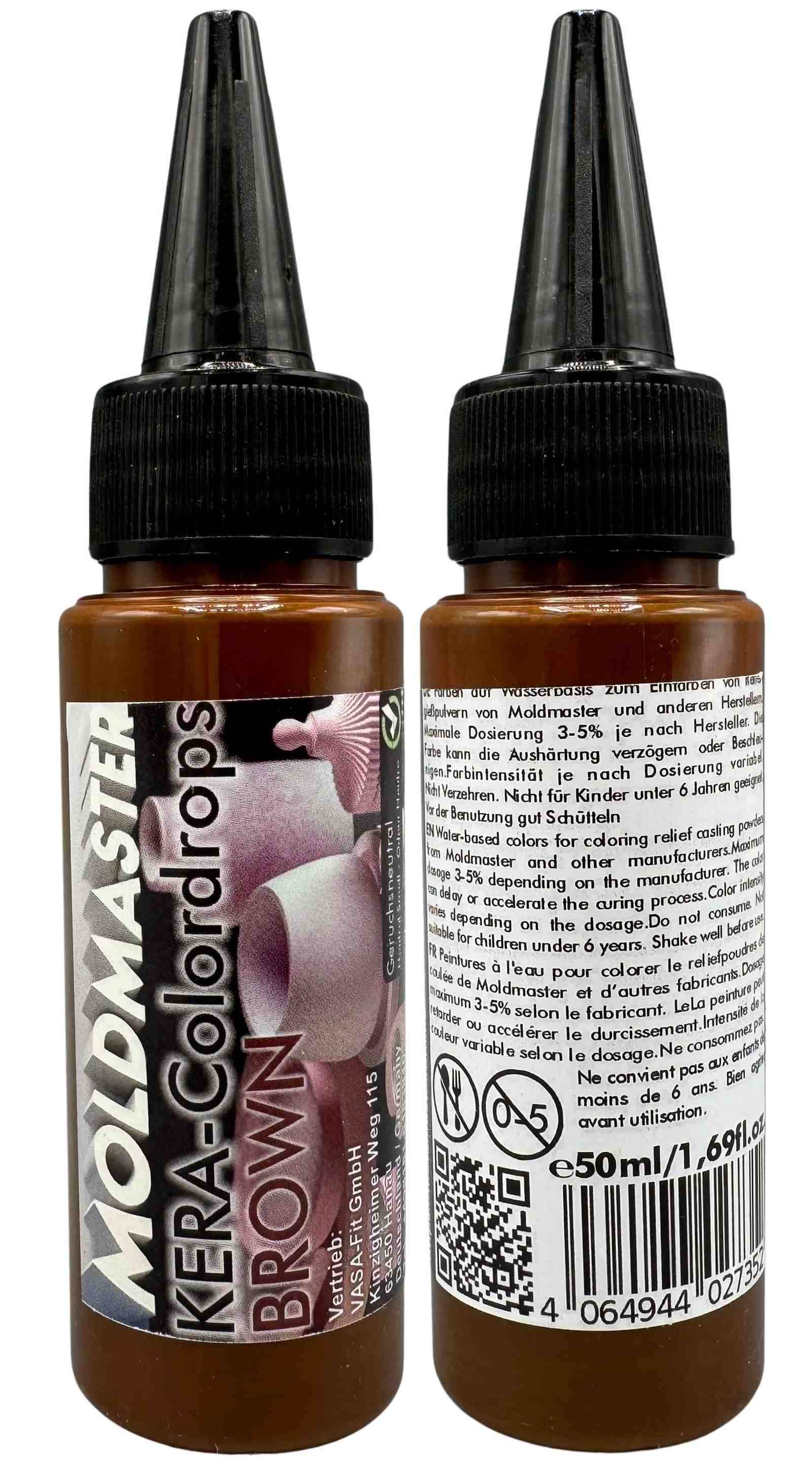 KERA-Colordrops-MoldMaster-BROWN, 50ml Extrem hoch konzentrierte Pigment Farbpaste Farbmittel für Gießpulver, Gips, Wandfarben auf Wasserbasis