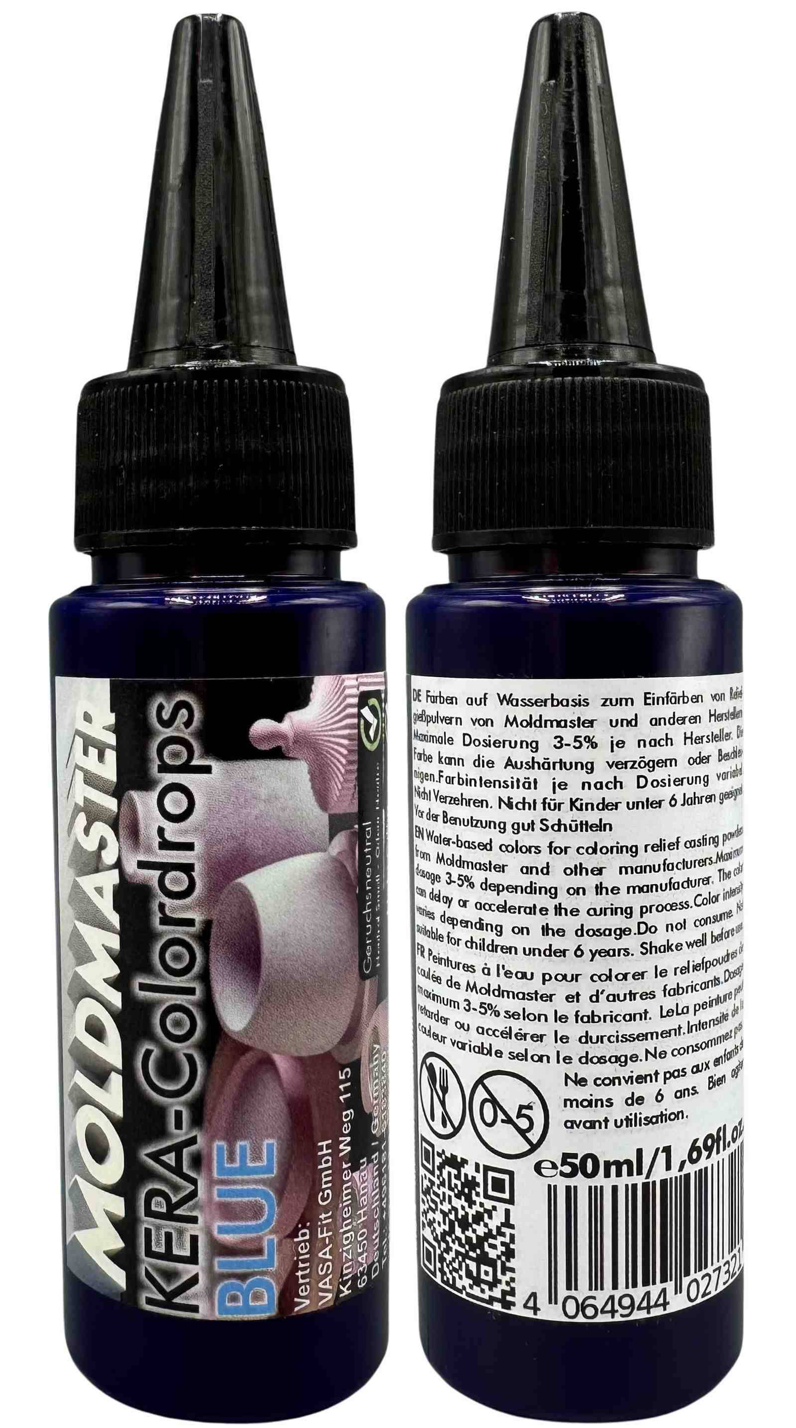 KERA-Colordrops-MoldMaster-BLUE, 50ml Extrem hoch konzentrierte Pigment Farbpaste Farbmittel für Gießpulver, Gips, Wandfarben auf Wasserbasis