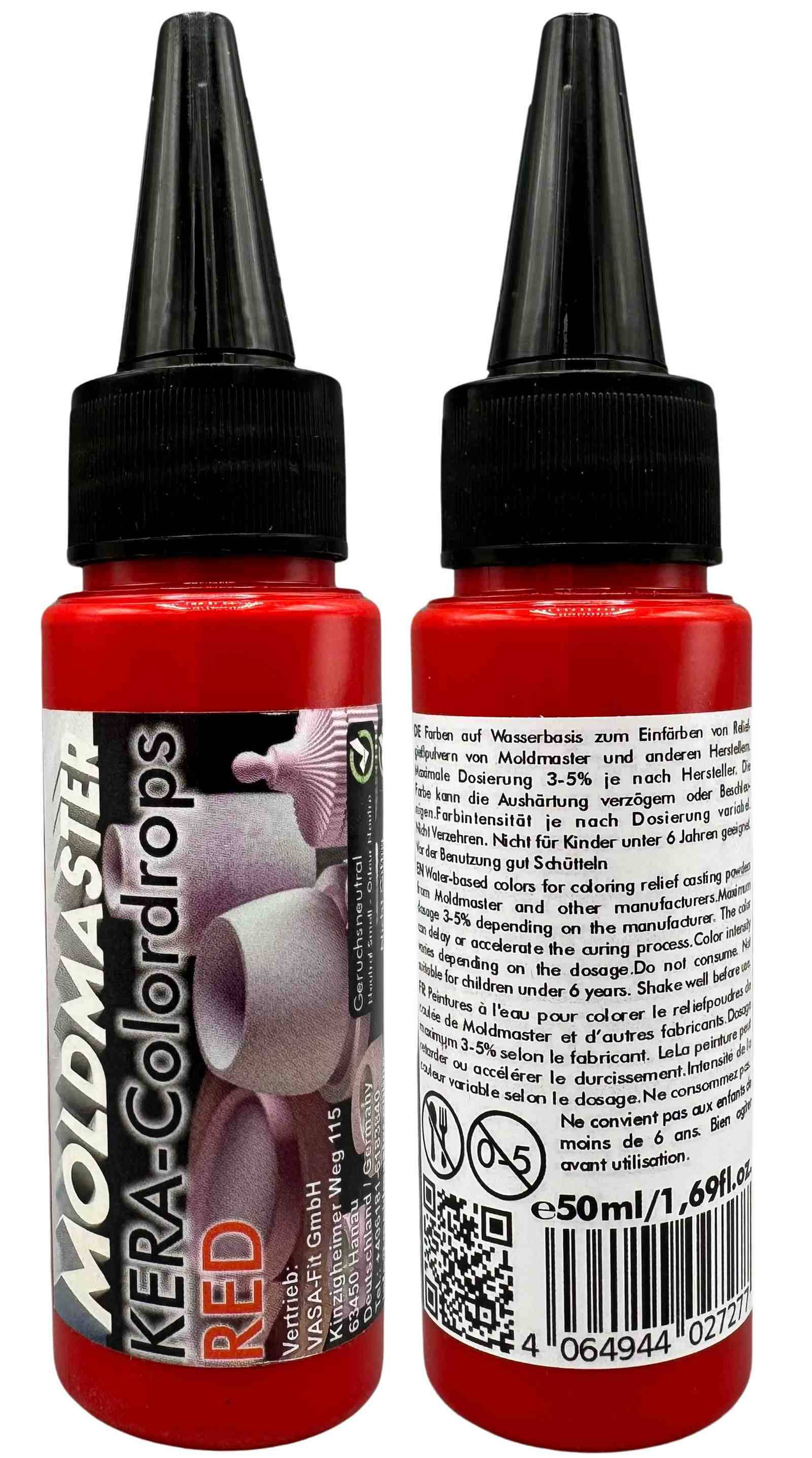 KERA-Colordrops-MoldMaster-RED, 50ml Extrem hoch konzentrierte Pigment Farbpaste Farbmittel für Gießpulver, Gips, Wandfarben auf Wasserbasis
