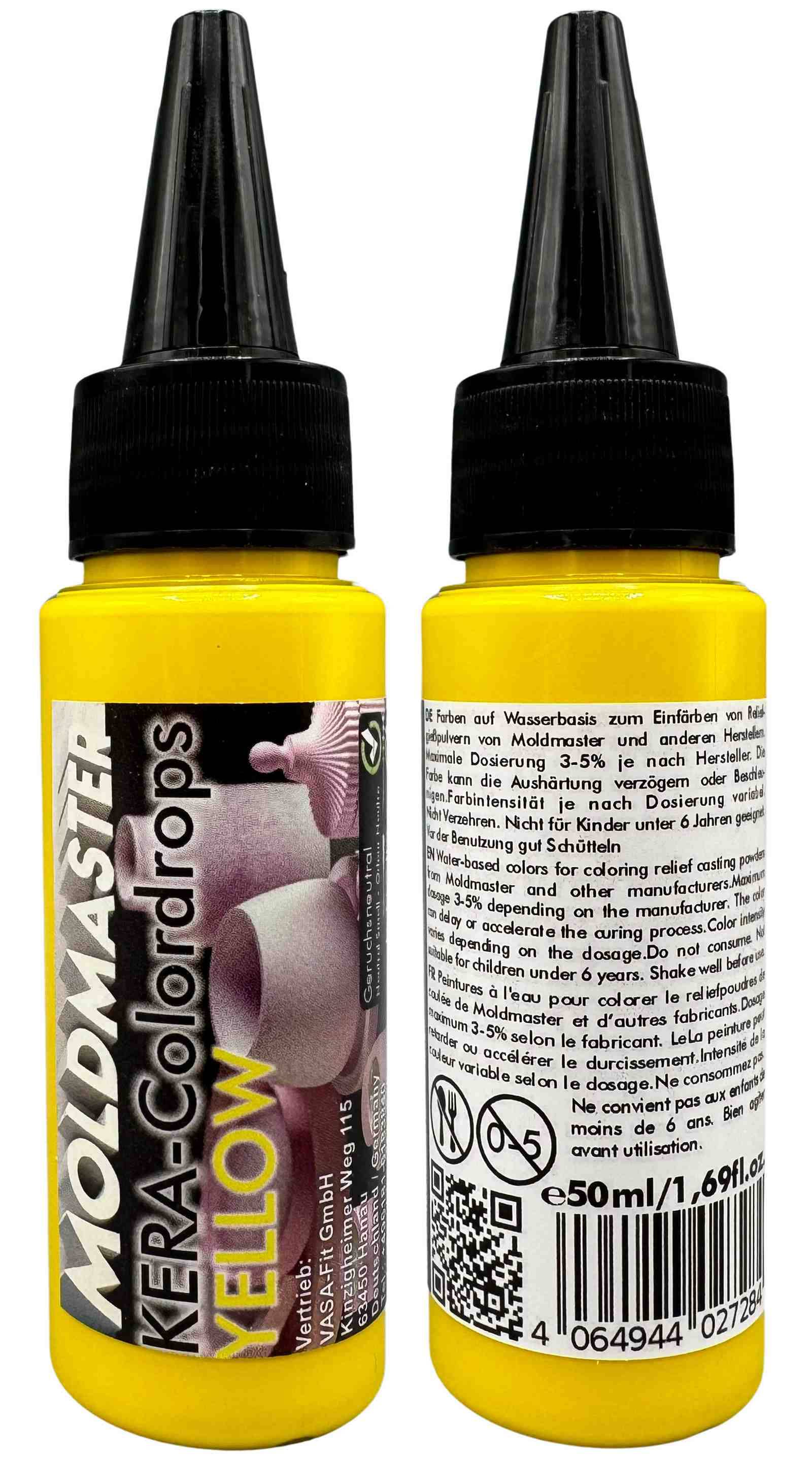 KERA-Colordrops-MoldMaster-YELLOW, 50ml Extrem hoch konzentrierte Pigment Farbpaste Farbmittel für Gießpulver, Gips, Wandfarben auf Wasserbasis