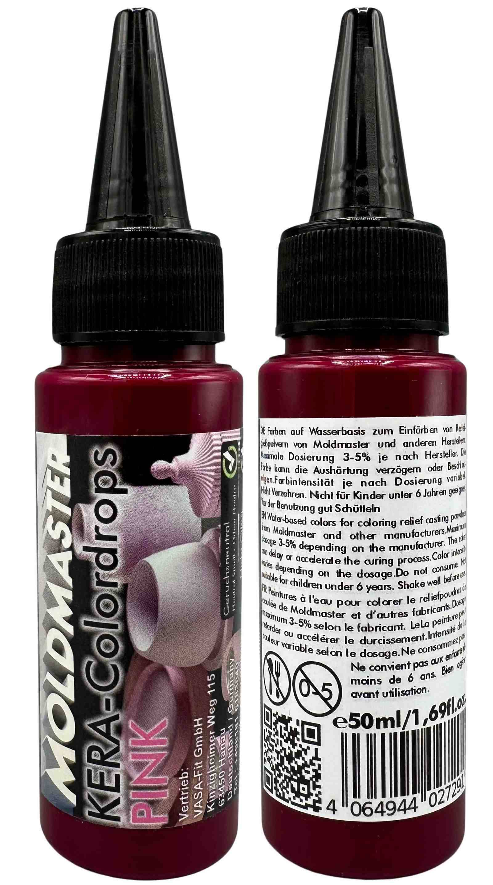 KERA-Colordrops-MoldMaster-PINK, 50ml Extrem hoch konzentrierte Pigment Farbpaste Farbmittel für Gießpulver, Gips, Wandfarben auf Wasserbasis