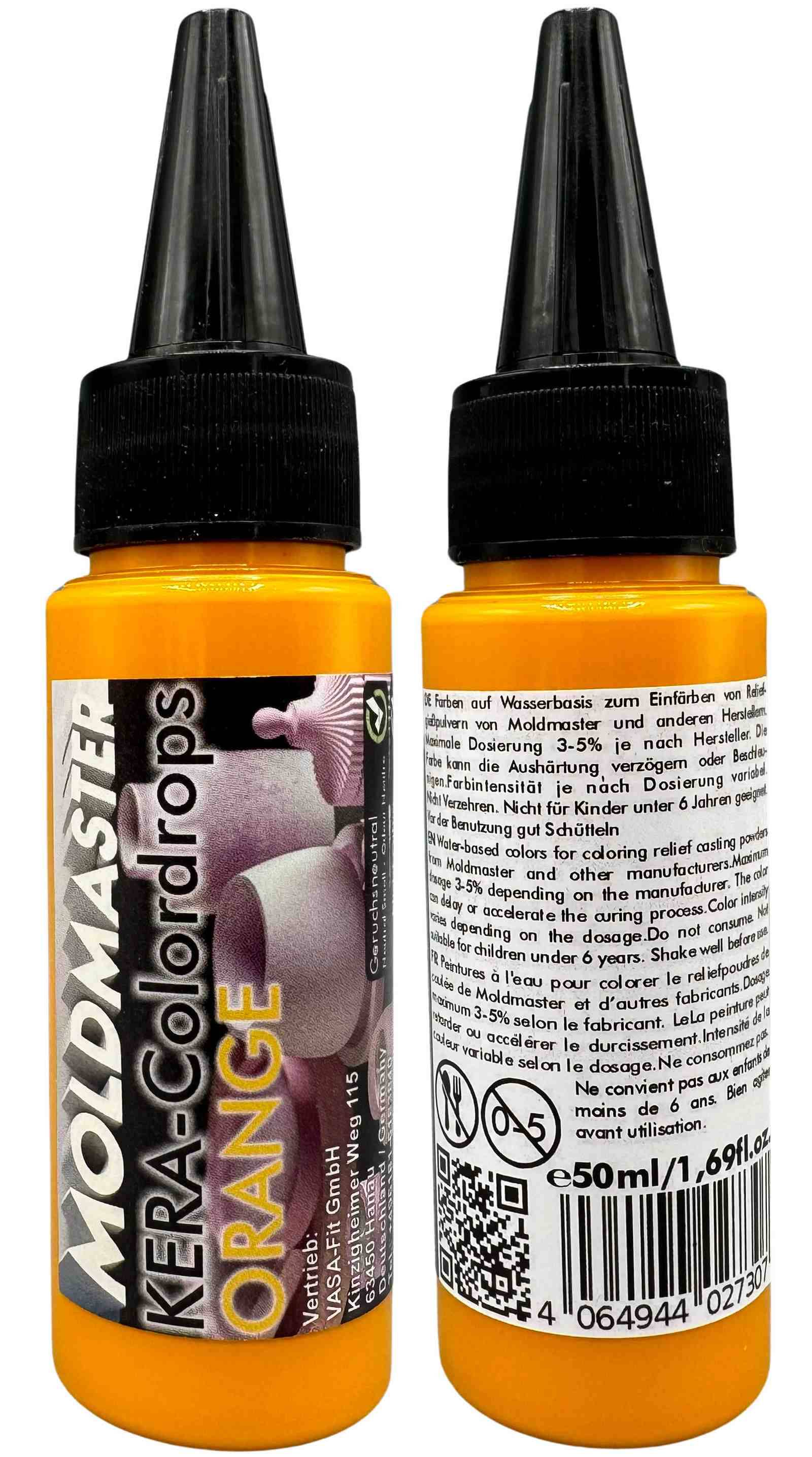 KERA-Colordrops-MoldMaster-ORANGE, 50ml Extrem hoch konzentrierte Pigment Farbpaste Farbmittel für Gießpulver, Gips, Wandfarben auf Wasserbasis