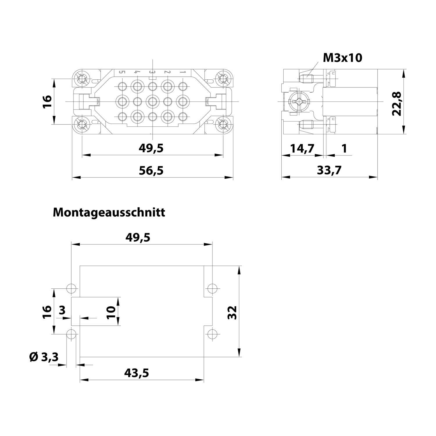 09210153001 HARTING Han 15D Stifteinsatz (M) Crimpanschluss, 15-polig+PE 250V, 10A - 1Stück