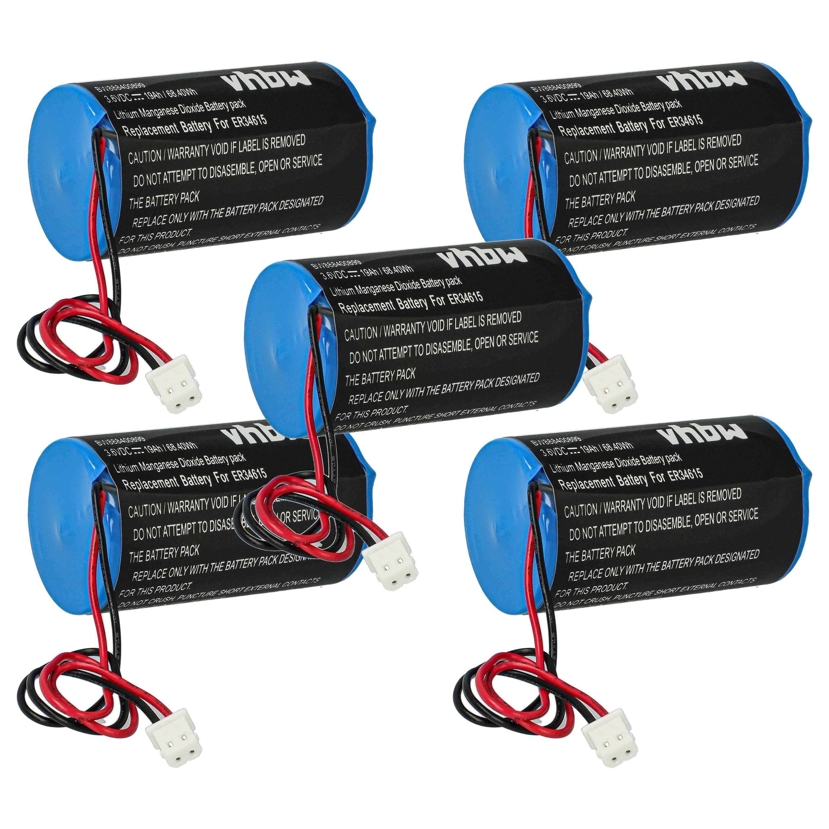 vhbw 5x Batterie Ersatz für Eve ER34615-GL101 für Alarmanlage, Alarmsystem, Funk-Außensirenen (19000 mAh, 3,6 V, Li-MnO2)