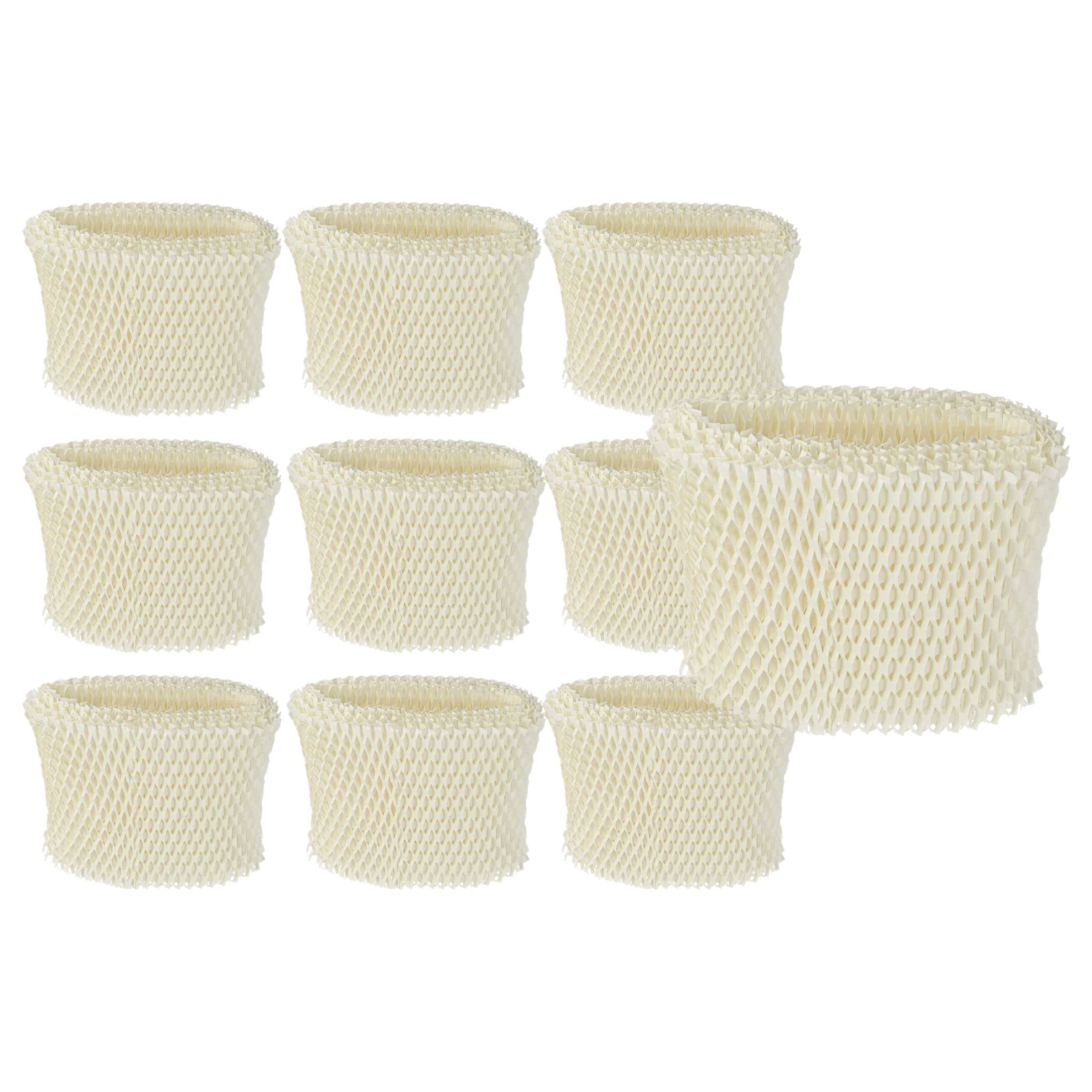 Acht beige, zylindrische Netzobjekte, möglicherweise Luftfilter, sind in zwei Reihen vor einem weißen Hintergrund angeordnet.