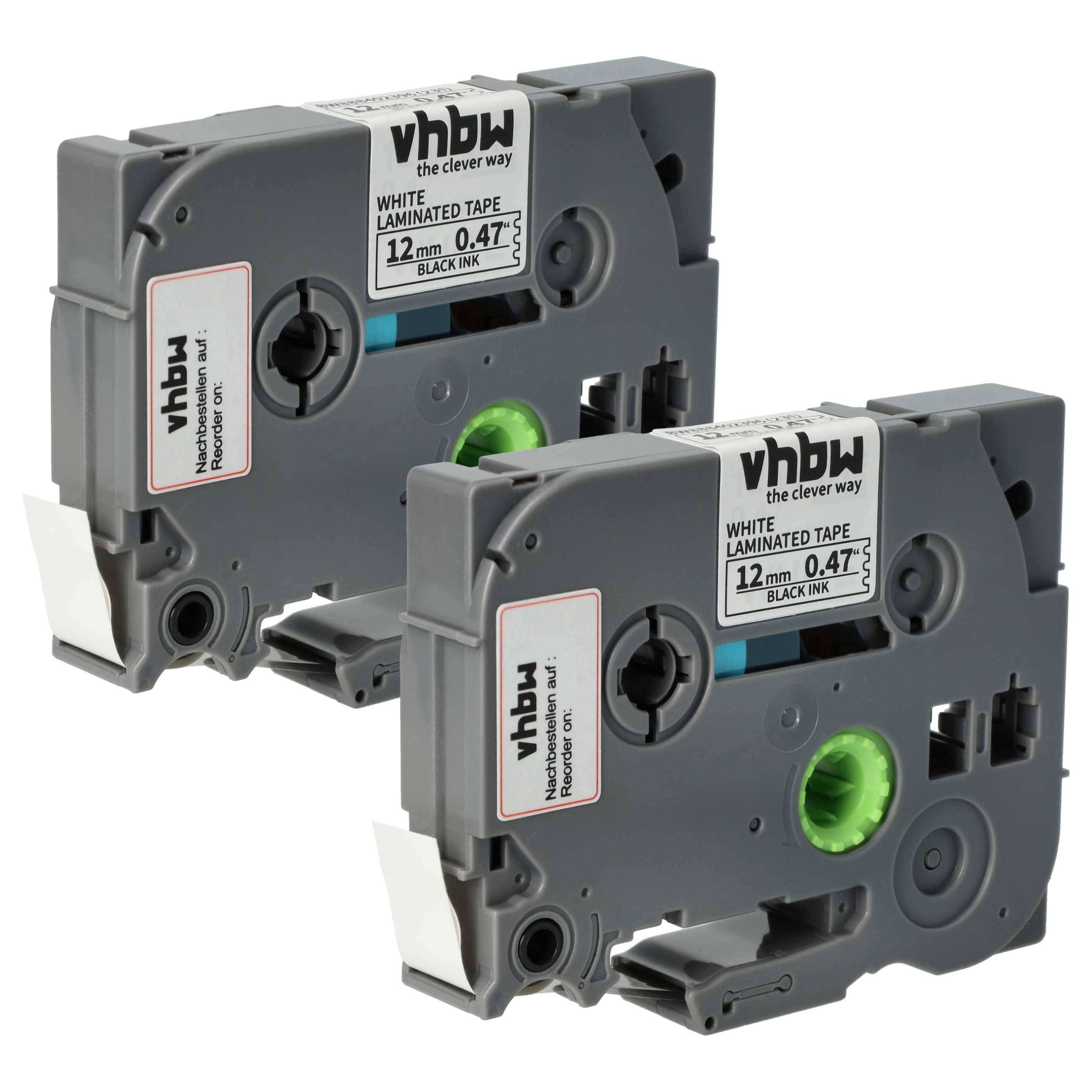 vhbw 2x Schriftband-Kassette kompatibel mit Brother PT 1100ST, 1120, 1130, 1100SB, 1100SBV Etiketten-Drucker 4m x 12mm Schwarz auf Weiß, Laminiert