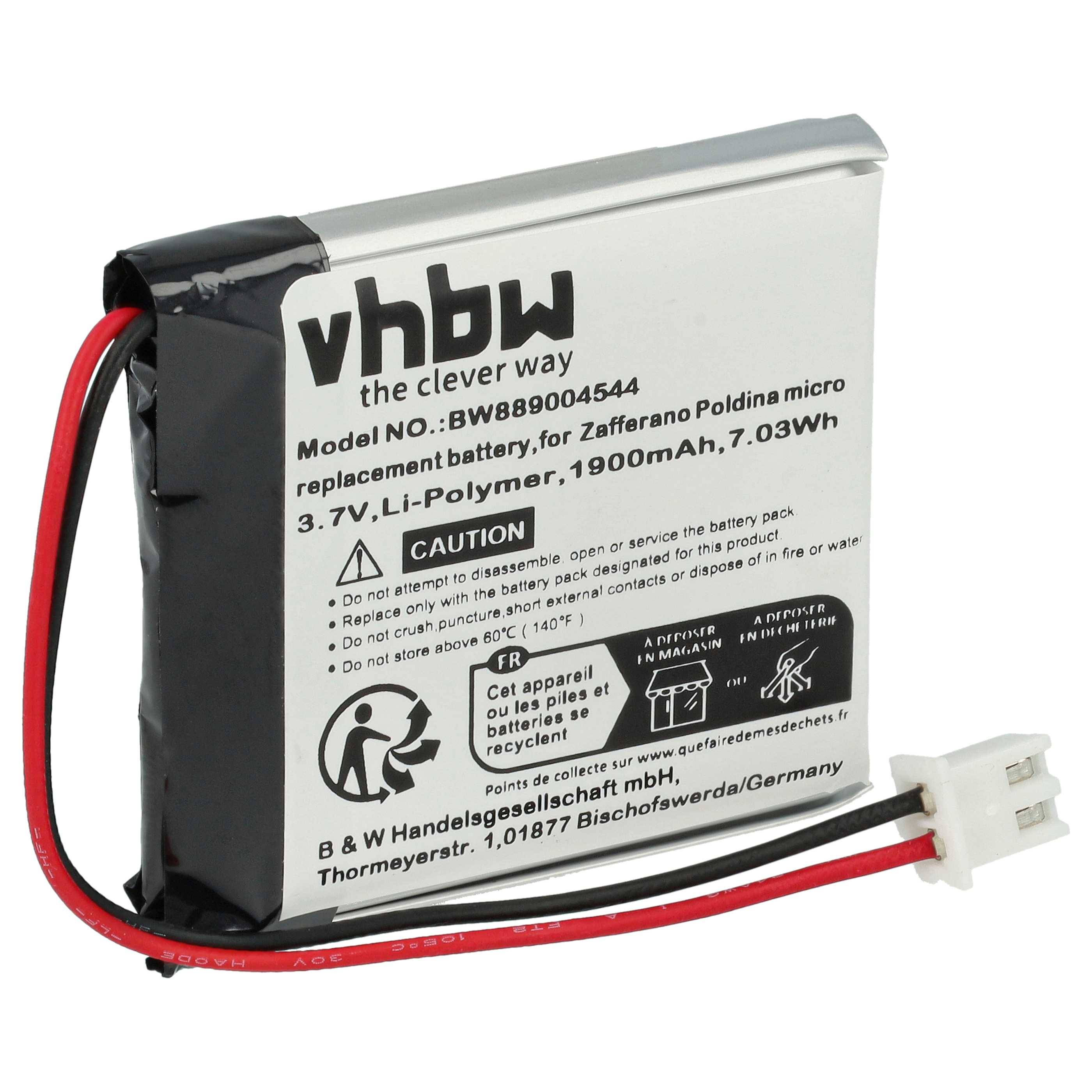 vhbw Akku kompatibel mit Zafferano POLDINA MICRO, LD0490F3 Tischlampe, Nachttischlampe (1900 mAh, 3,7 V, Li-Polymer)