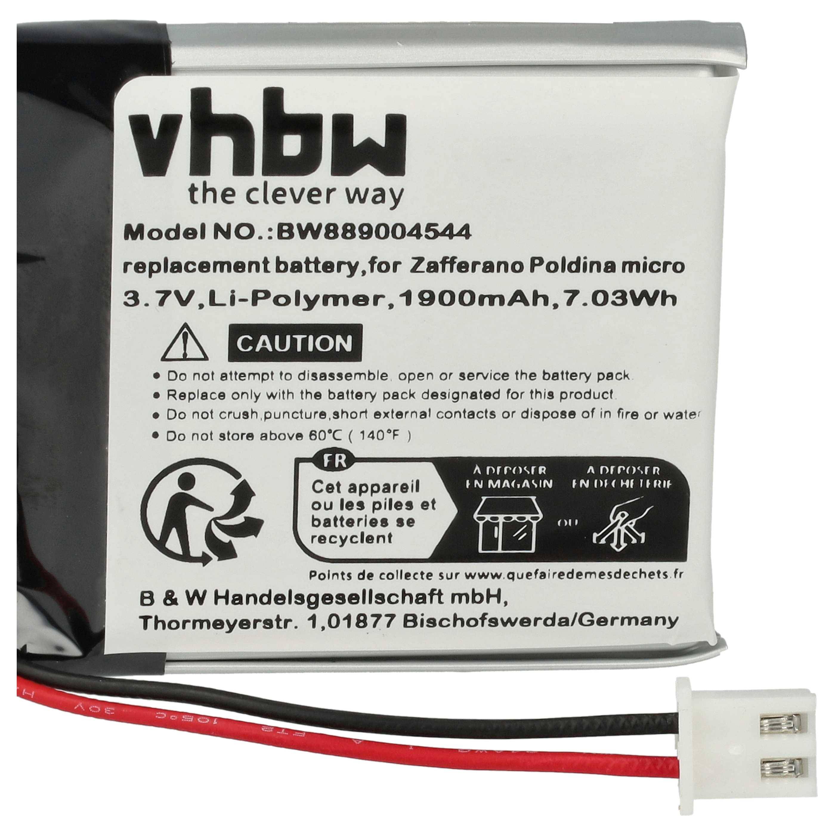 vhbw Akku Ersatz für Zafferano BAT04704004001000 für Tischlampe, Nachttischlampe (1900 mAh, 3,7 V, Li-Polymer)