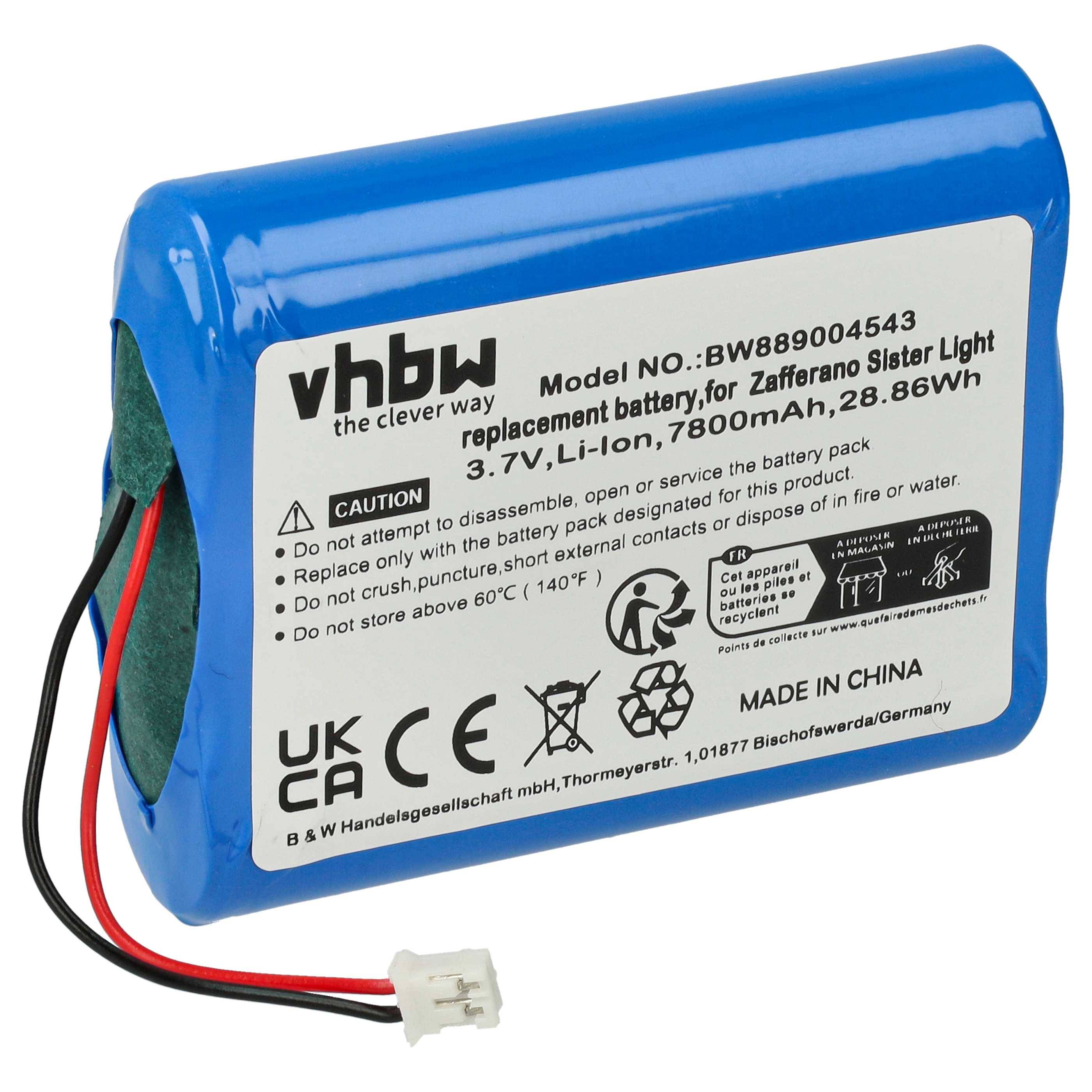 vhbw Akku kompatibel mit Zafferano LD1083V3, LD1081R3, LD1083R3, LD1081V3 Tischlampe, Nachttischlampe (7800 mAh, 3,7 V, Li-Ion)