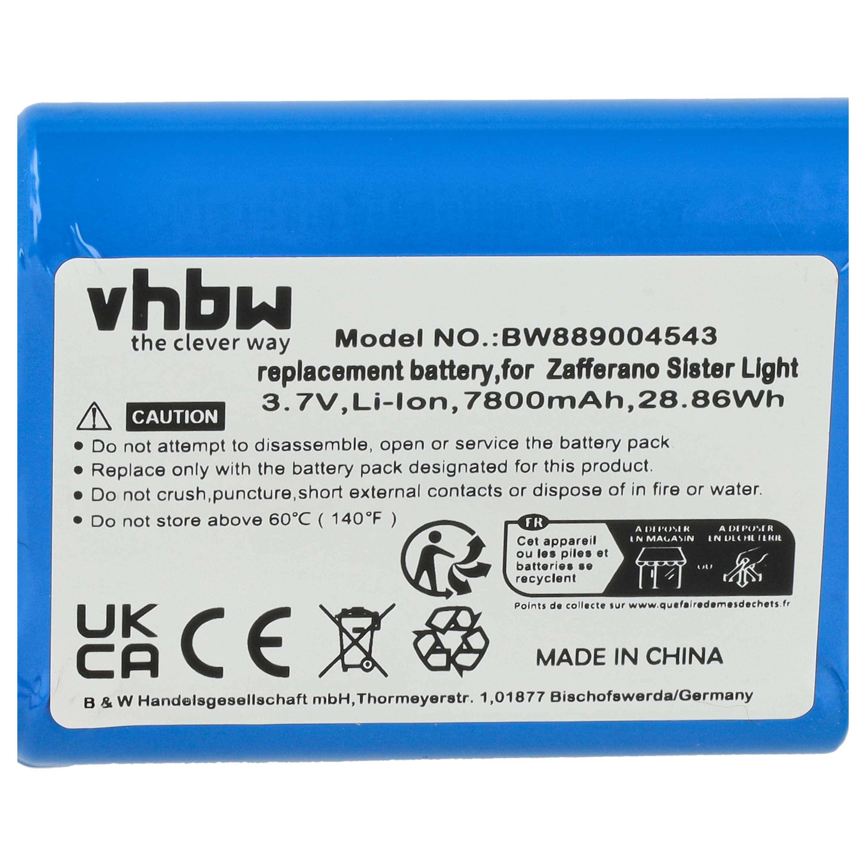 vhbw Akku kompatibel mit Zafferano LD1083V3, LD1081R3, LD1083R3, LD1081V3 Tischlampe, Nachttischlampe (7800 mAh, 3,7 V, Li-Ion)