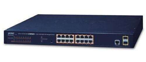Planet 802.3at PoE+ Switch GS-4210-16P2S, 16 Port PoE+, 2 SFP Uplinkports, 19"