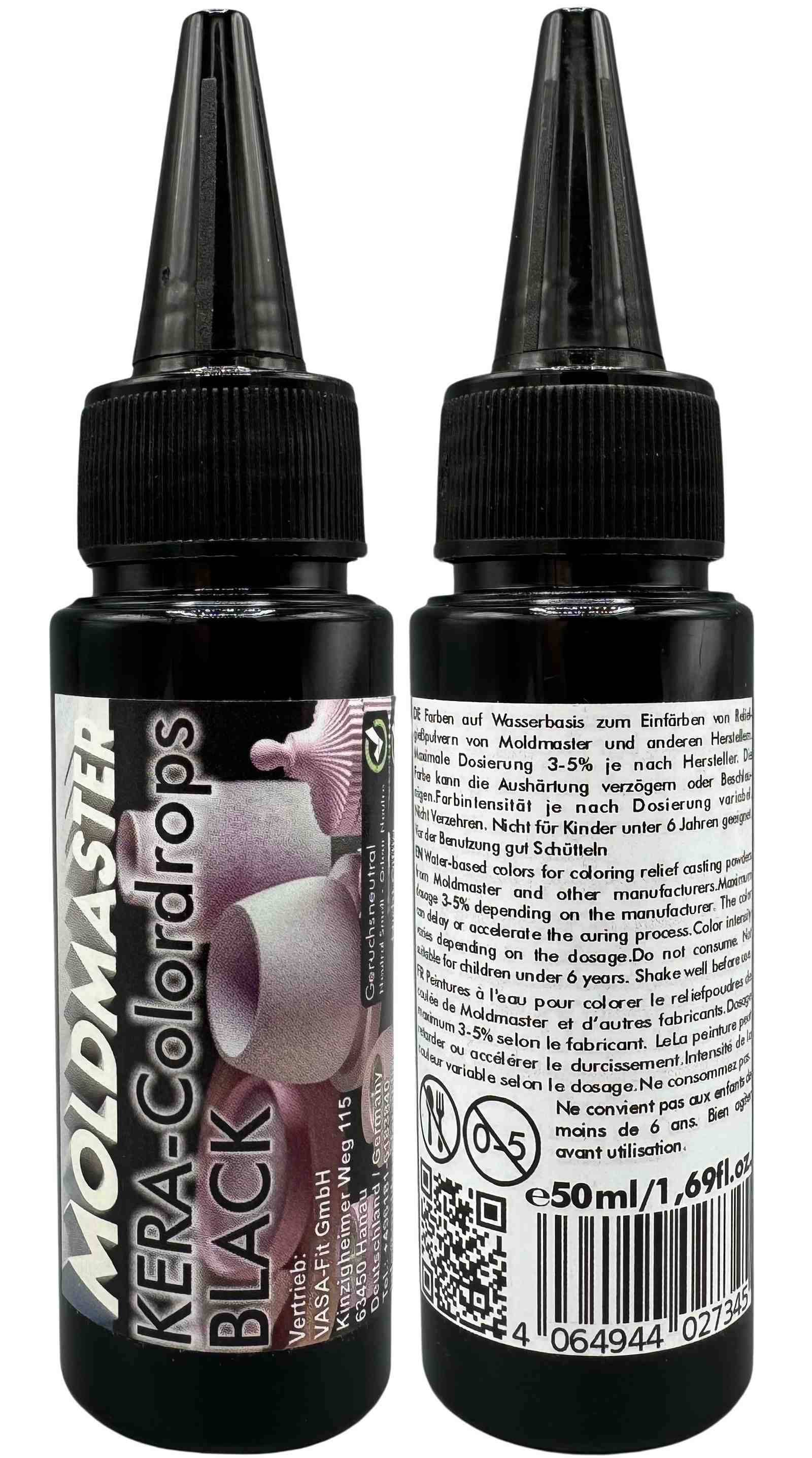 KERA-Colordrops-MoldMaster-BLACK, 50ml Extrem hoch konzentrierte Pigment Farbpaste Farbmittel für Gießpulver, Gips, Wandfarben auf Wasserbasis