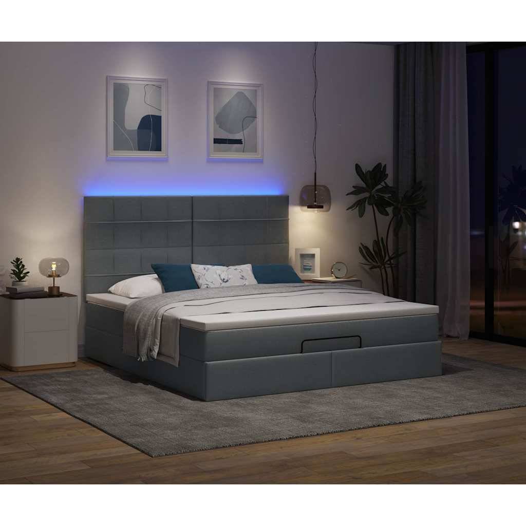 vidaXL Ottoman-Bett mit Matratze & LEDs Dunkelgrau 180x200 cm Stoff