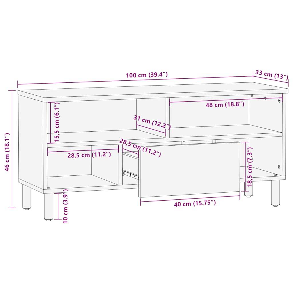 vidaXL TV-Schrank Braun 100x33x46 cm Massivholz Mango