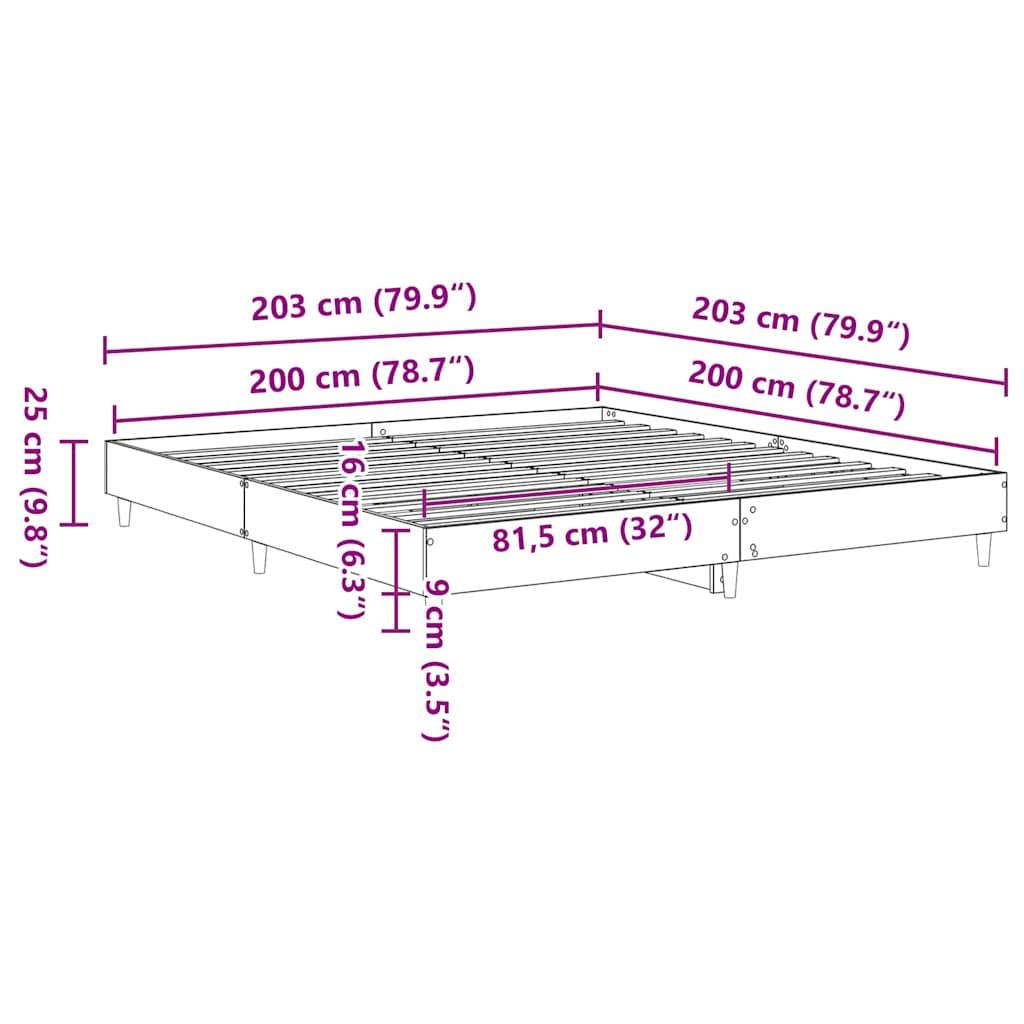 vidaXL Bettgestell ohne Matratze Räuchereiche 200x200 cm Holzwerkstoff