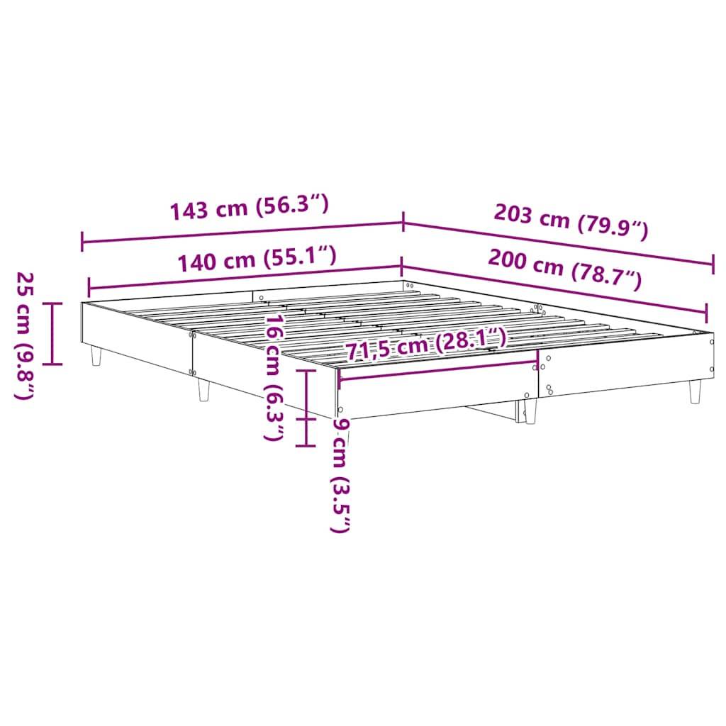 vidaXL Bettgestell ohne Matratze Altholz-Optik 140x200cm Holzwerkstoff