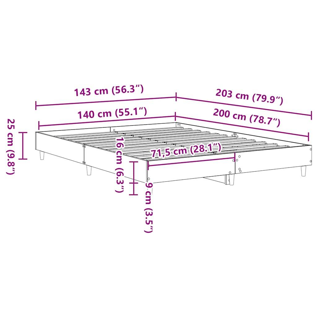 vidaXL Bettgestell ohne Matratze Grau Sonoma 140x200 cm Holzwerkstoff
