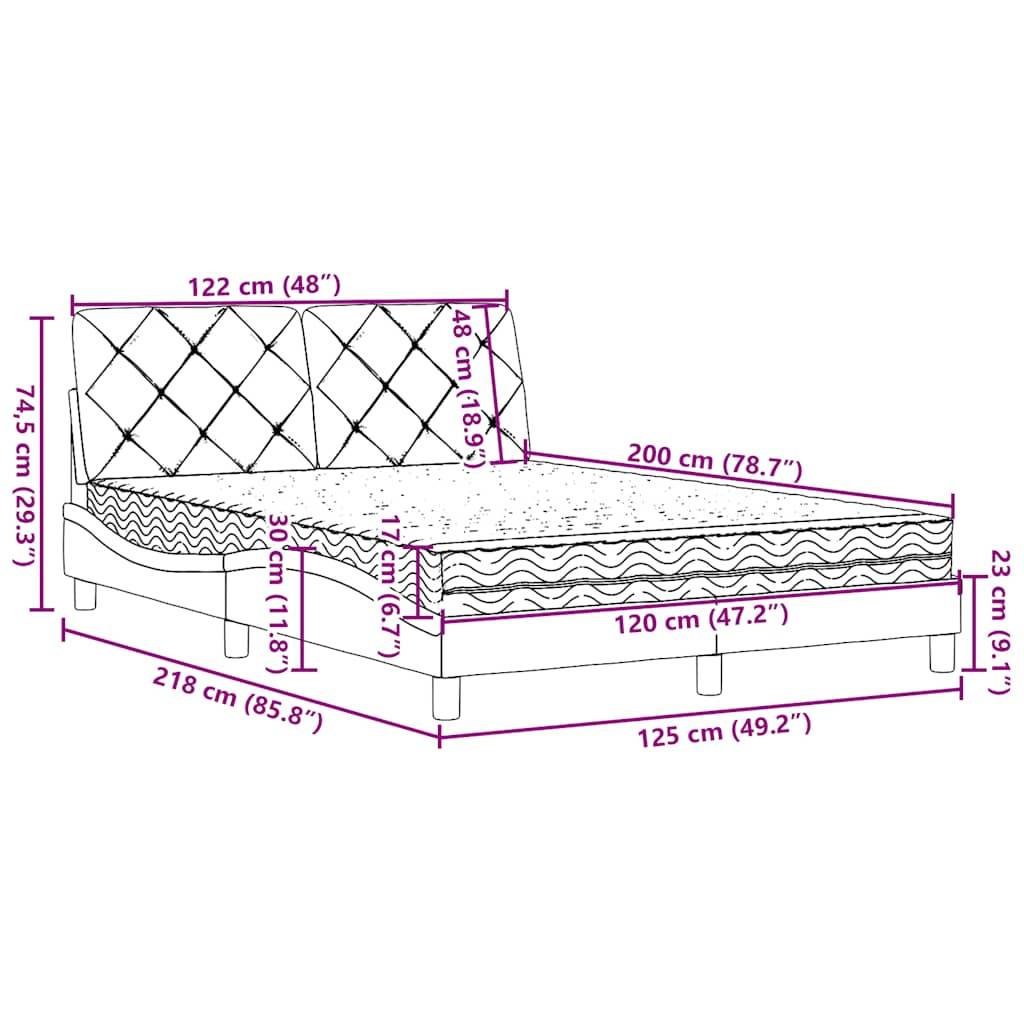 vidaXL Bett mit Matratze Blau 120x200 cm Stoff