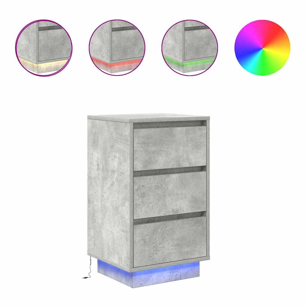 vidaXL Nachttisch mit LED-Leuchten Betongrau 38x34x65 cm