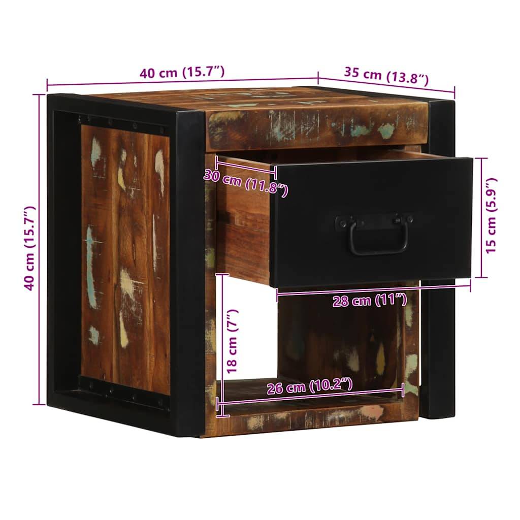 vidaXL Nachttisch Mehrfarbig 40x35x40 cm Altholz Massivholz