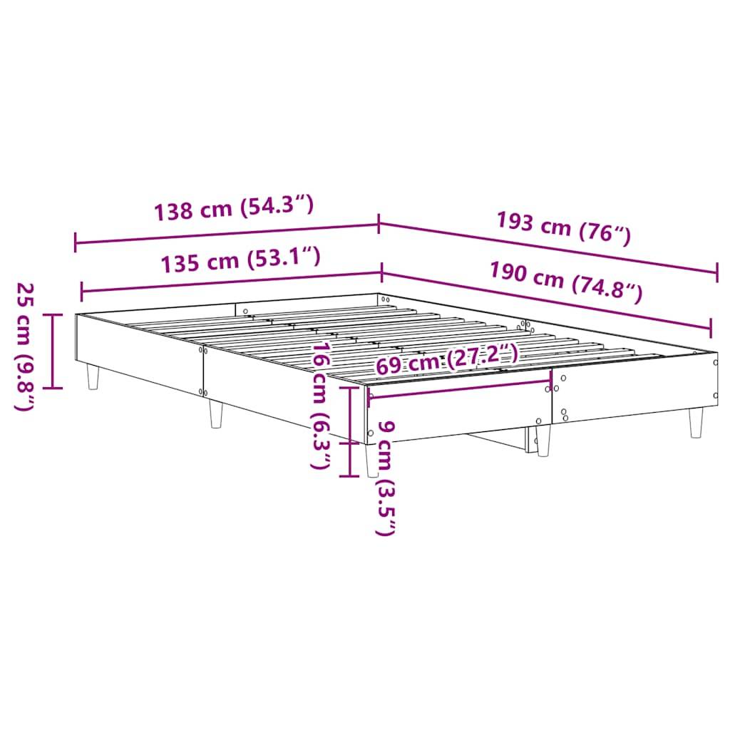 vidaXL Bettgestell ohne Matratze Braun Eichen-Optik 135x190 cm