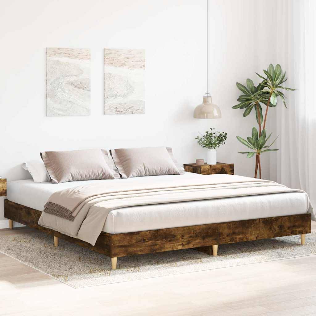 vidaXL Bettgestell ohne Matratze Räuchereiche 200x200 cm Holzwerkstoff