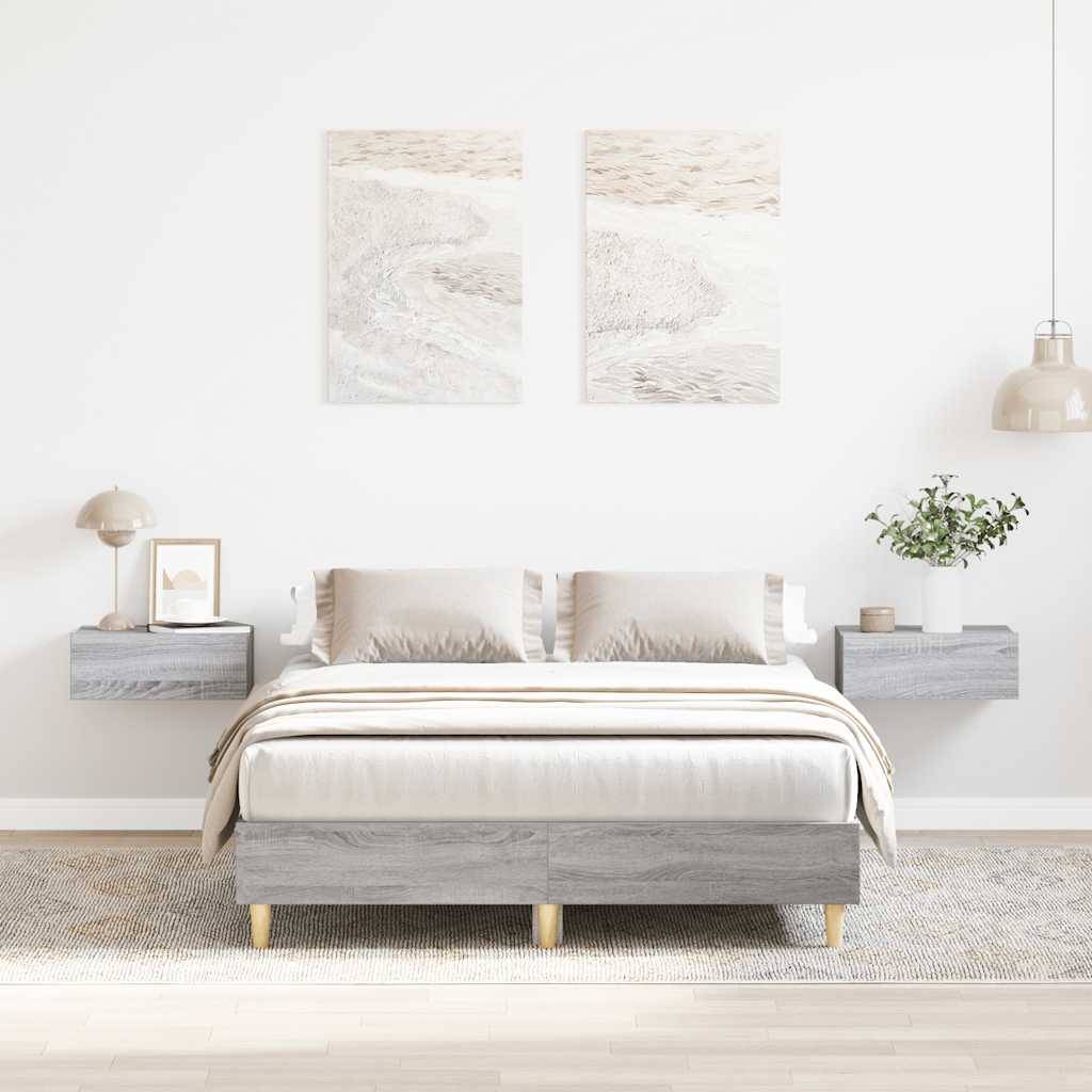 vidaXL Bettgestell ohne Matratze Grau Sonoma 135x190 cm Holzwerkstoff
