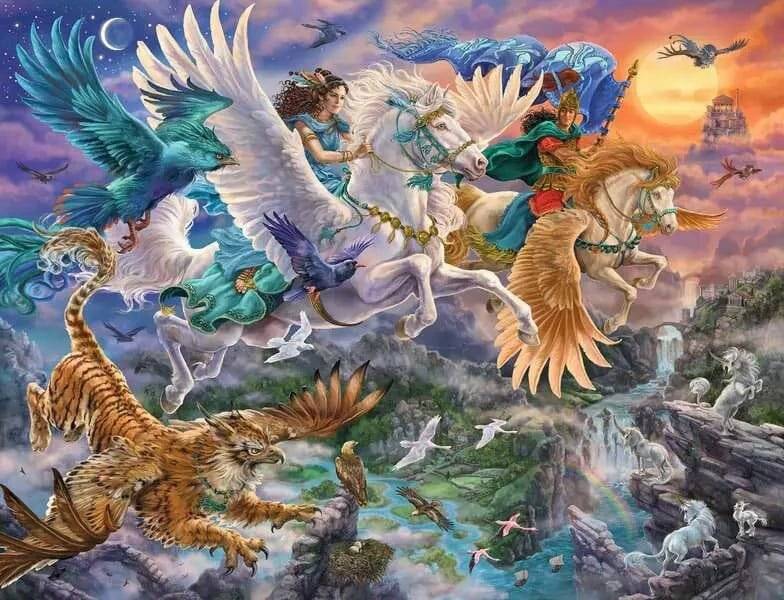 Original Ravensburger Quality Puzzle Auf dem Pegasus durch die Lüfte (2000 Teile)