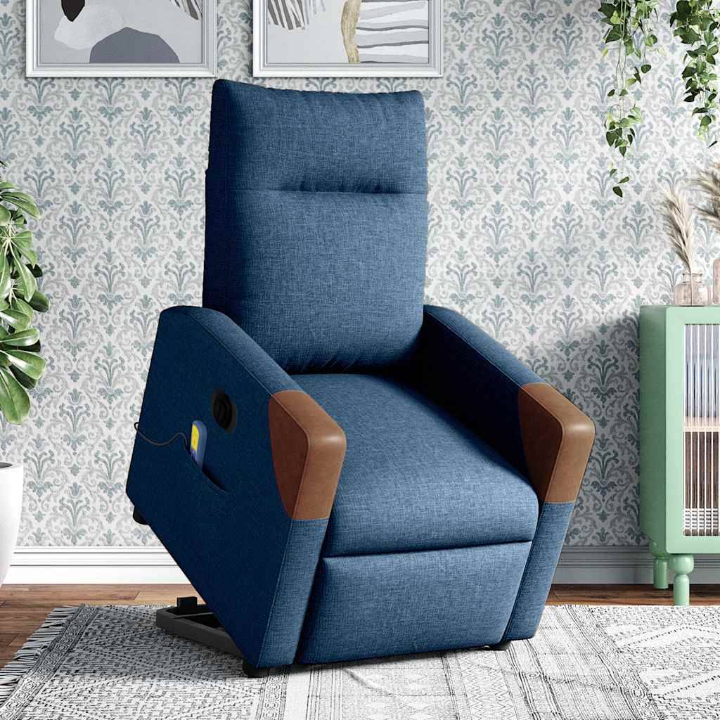 vidaXL Massagesessel mit Aufstehhilfe Elektrisch Blau Stoff