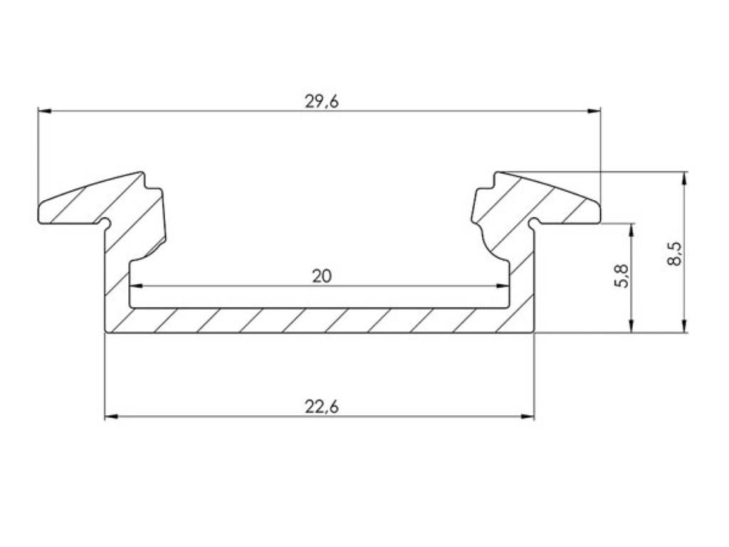 RECESSED SLIMLINE 8 mm - ALUMINIUM-EINBAUPROFIL FÜR LED-STREIFEN - ELOXIERTES ALUMINIUM - SILBER - 2 m