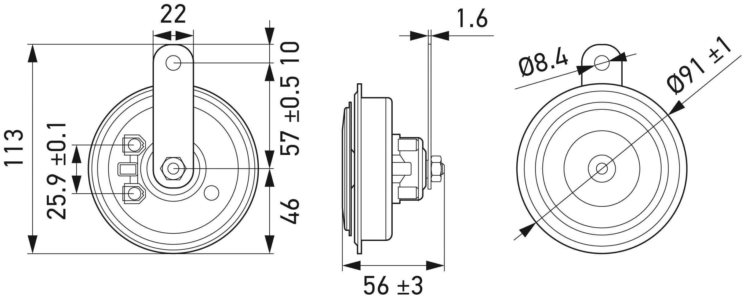 Hella 3AM002768-821 Horn