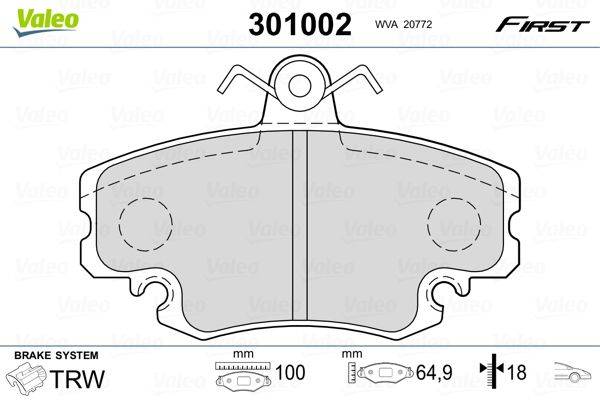 Valeo 301002 Bremsbelagsatz, Scheibenbremse