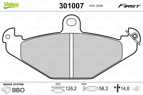 Valeo 301007 Bremsbelagsatz, Scheibenbremse