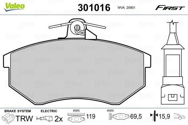 Valeo 301016 Bremsbelagsatz, Scheibenbremse