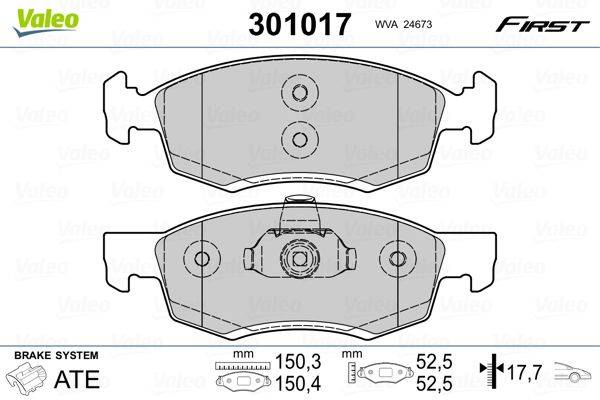 Valeo 301017 Bremsbelagsatz, Scheibenbremse