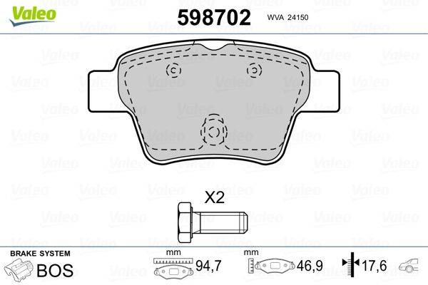 Valeo 598702 Bremsbelagsatz, Scheibenbremse