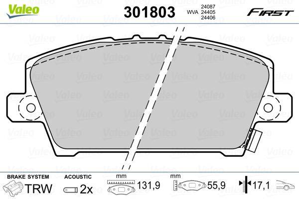 Valeo 301803 Bremsbelagsatz, Scheibenbremse
