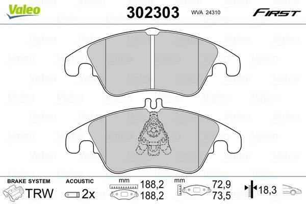 Valeo 302303 Bremsbelagsatz, Scheibenbremse