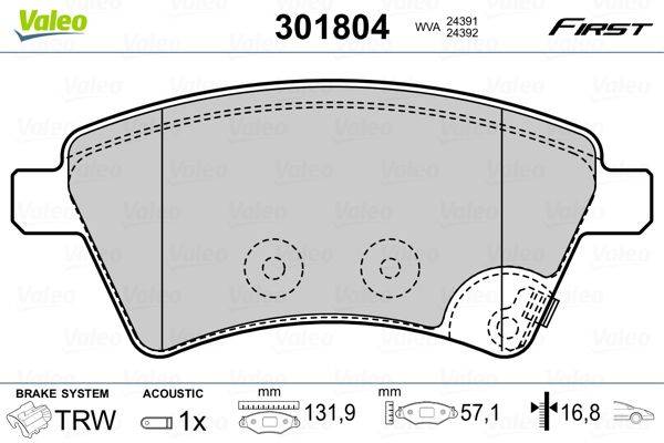 Valeo 301804 Bremsbelagsatz, Scheibenbremse